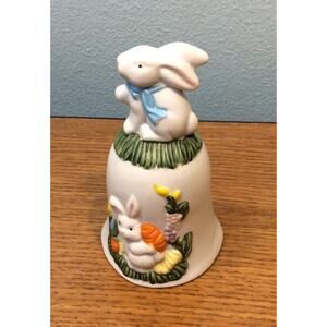 Vintage 1993 Loomco Easter Bunny Ceramic Figurine Dinner Bell Collectible EUC